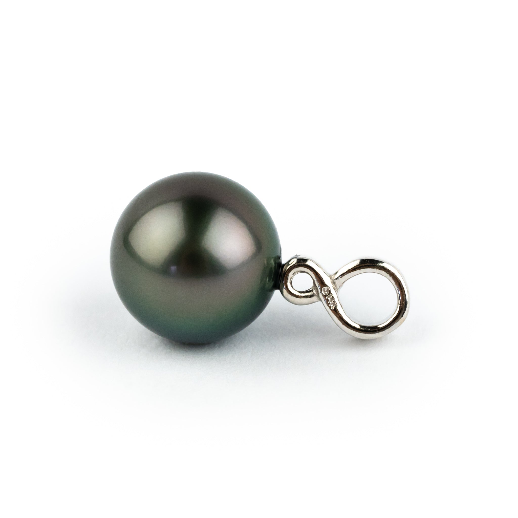 Dark Pink Green 10.3mm Tahitian Pearl Infinity Pendant on 14K White Gold