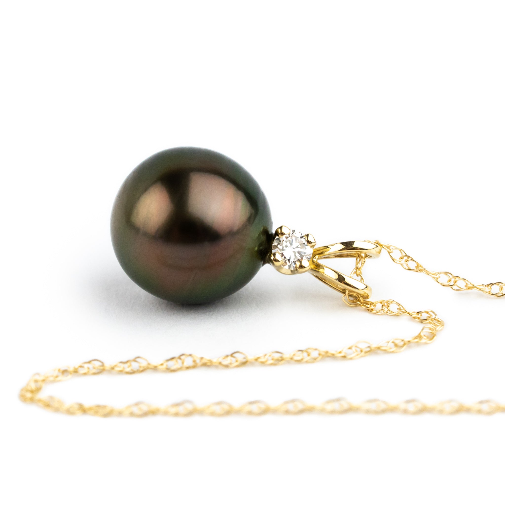 Tahitian Pearl & Diamond Aubergine Green Étoile Necklace on 10K
