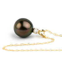 Tahitian Pearl & Diamond Aubergine Green Étoile Necklace on 10K Yellow Gold