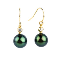 Tahitian Pearl & Diamond Aurora French Hook Earrings on 14K Yellow Gold