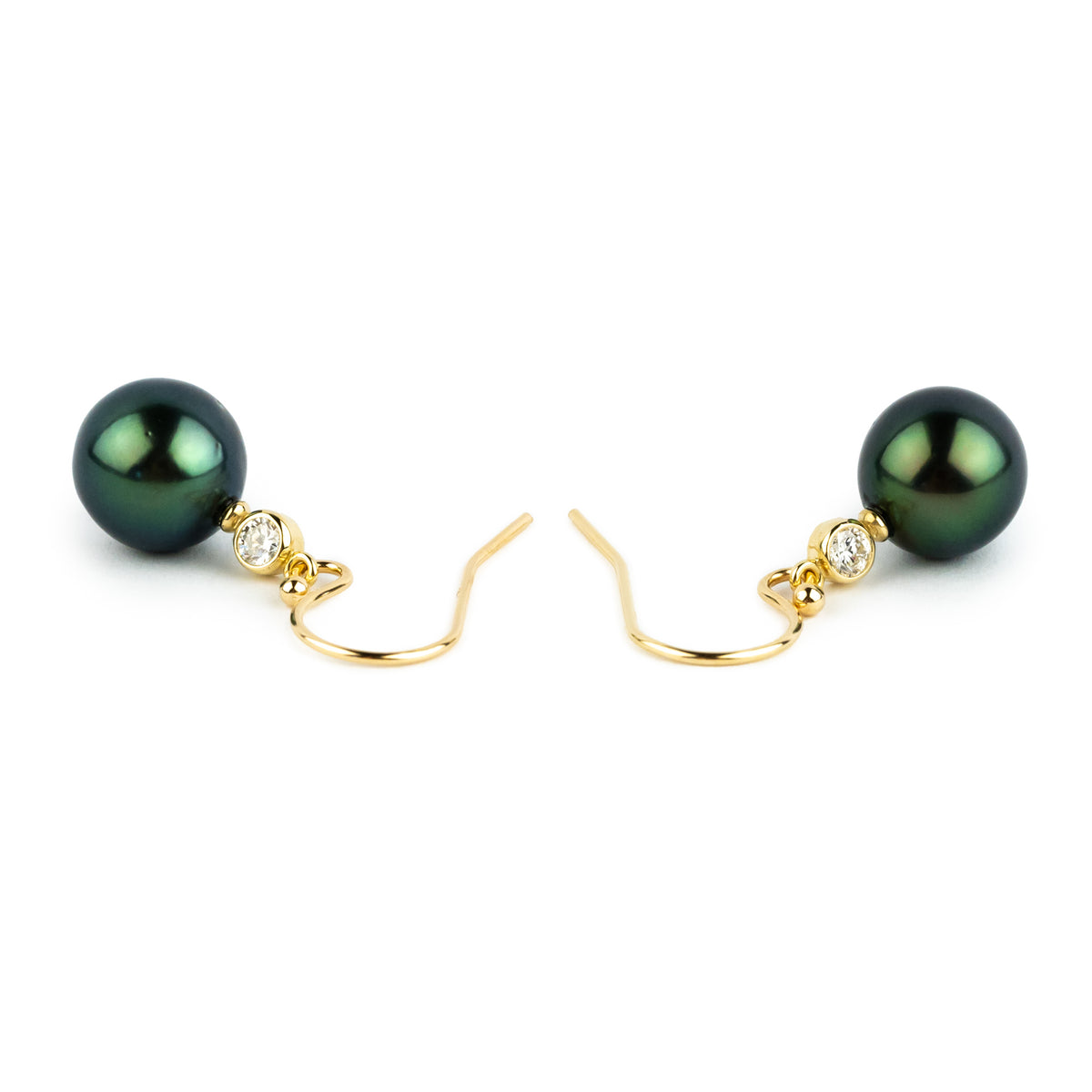 Tahitian Pearl & Diamond Aurora French Hook Earrings on 14K Yellow Gold