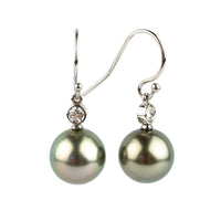 Tahitian Pearl & Diamond Aurora French Hook Earrings on 14K White Gold