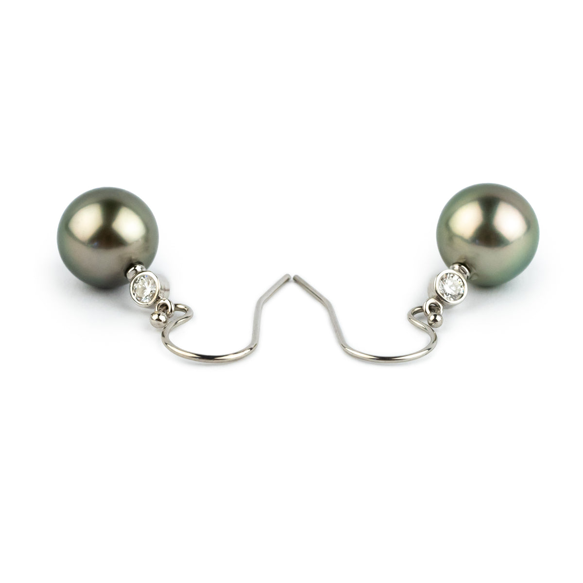 Tahitian Pearl & Diamond Aurora French Hook Earrings on 14K White Gold