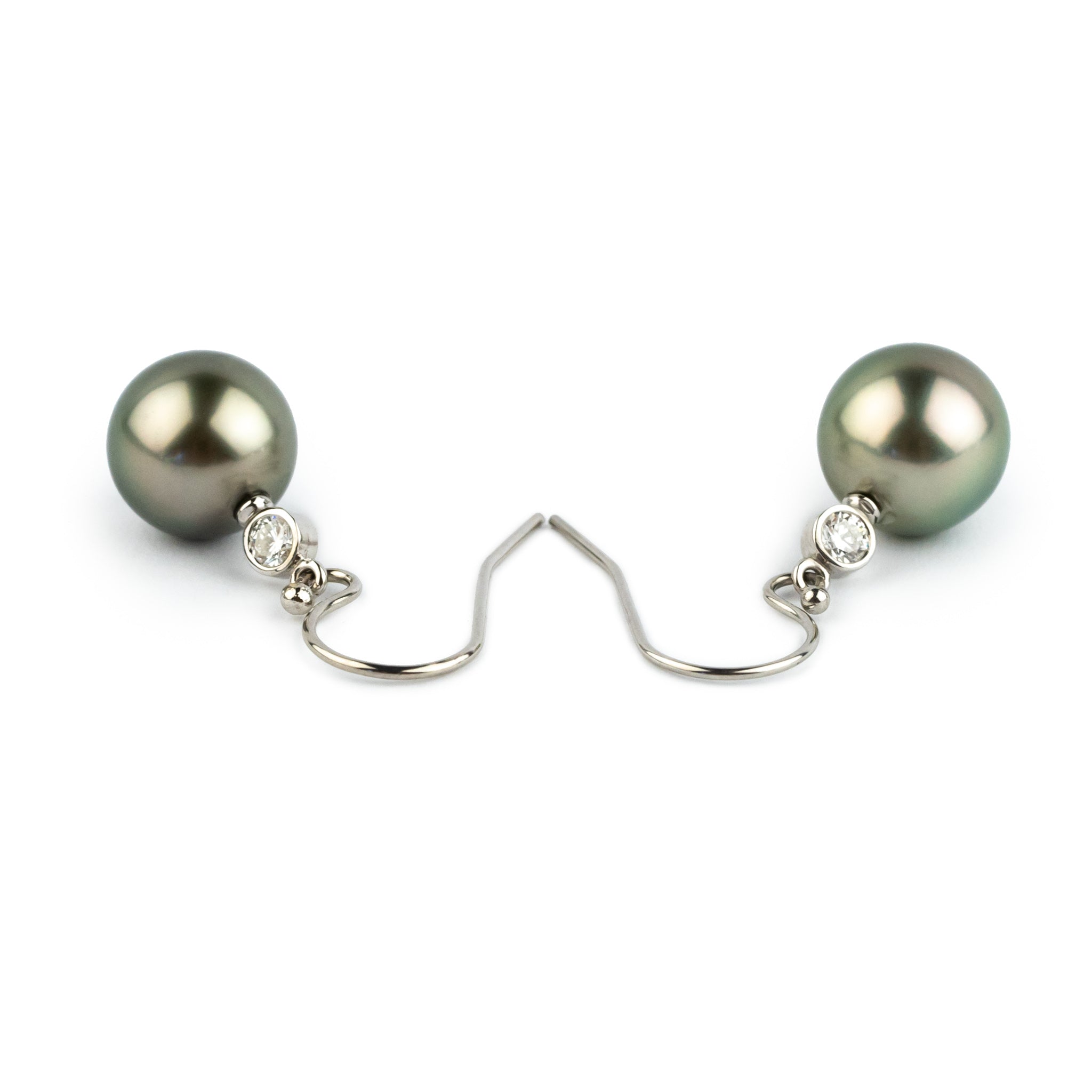 Tahitian Pearl & Diamond Aurora French Hook Earrings on 14K White Gold