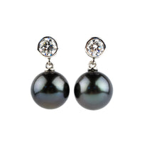 Tahitian Pearl & Diamond Nova Earrings on 14K White Gold