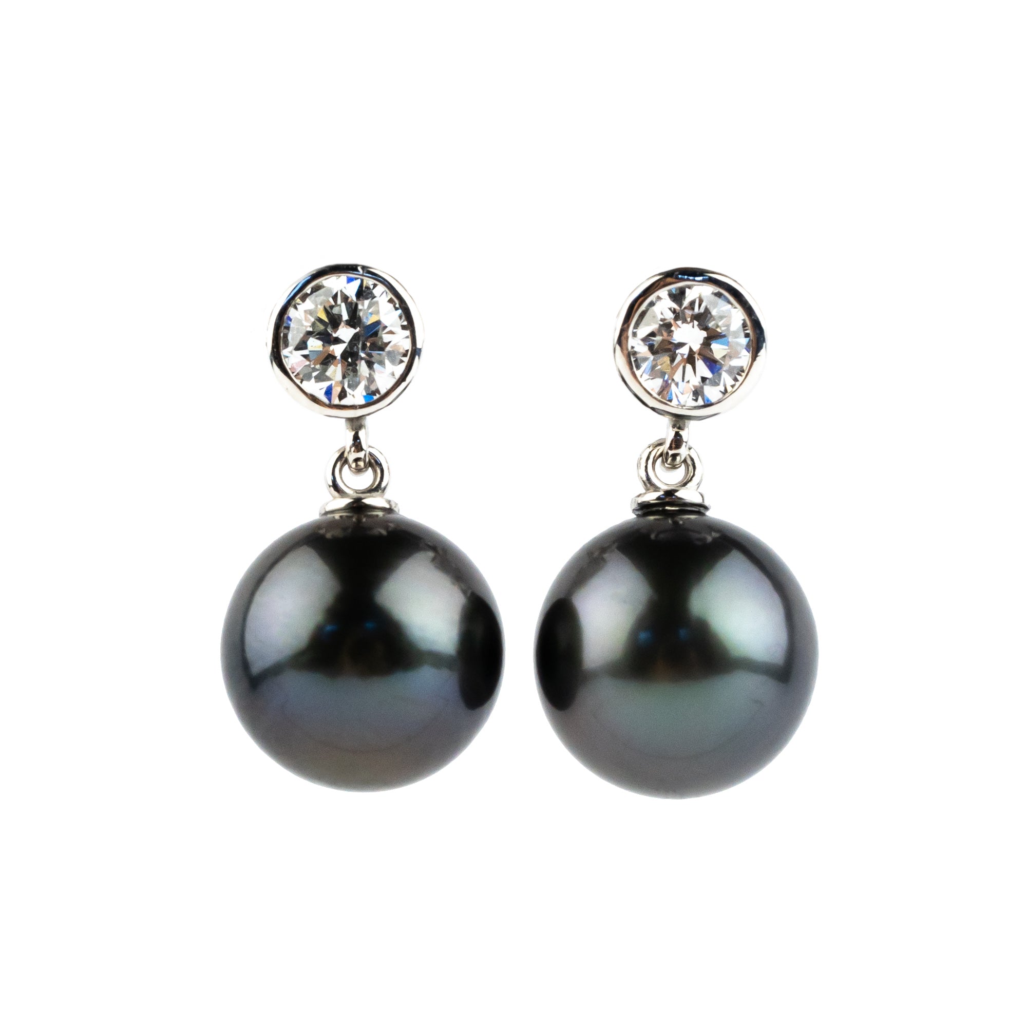 Tahitian Pearl & Diamond Nova Earrings on 14K White Gold