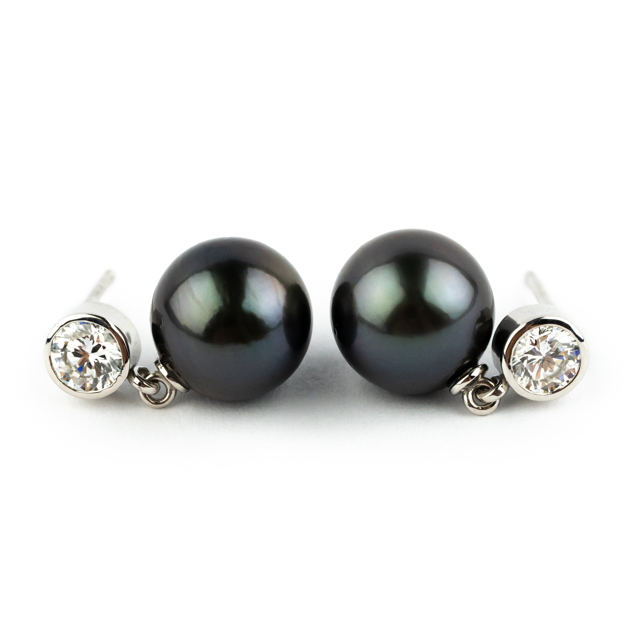Tahitian Pearl & Diamond Nova Earrings on 14K White Gold