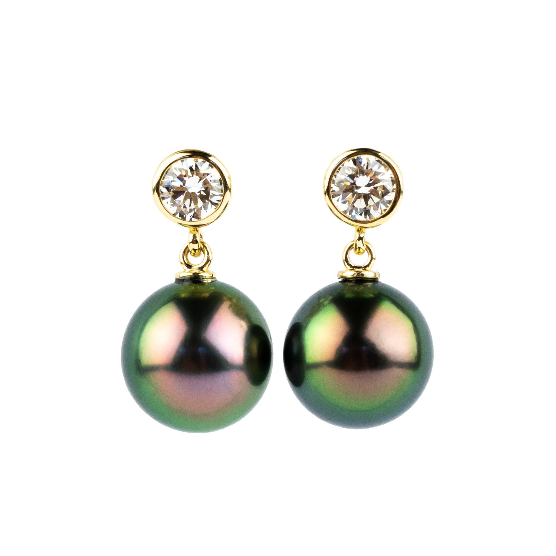 Tahitian Pearl & Diamond Nova Earrings on 14K Yellow Gold