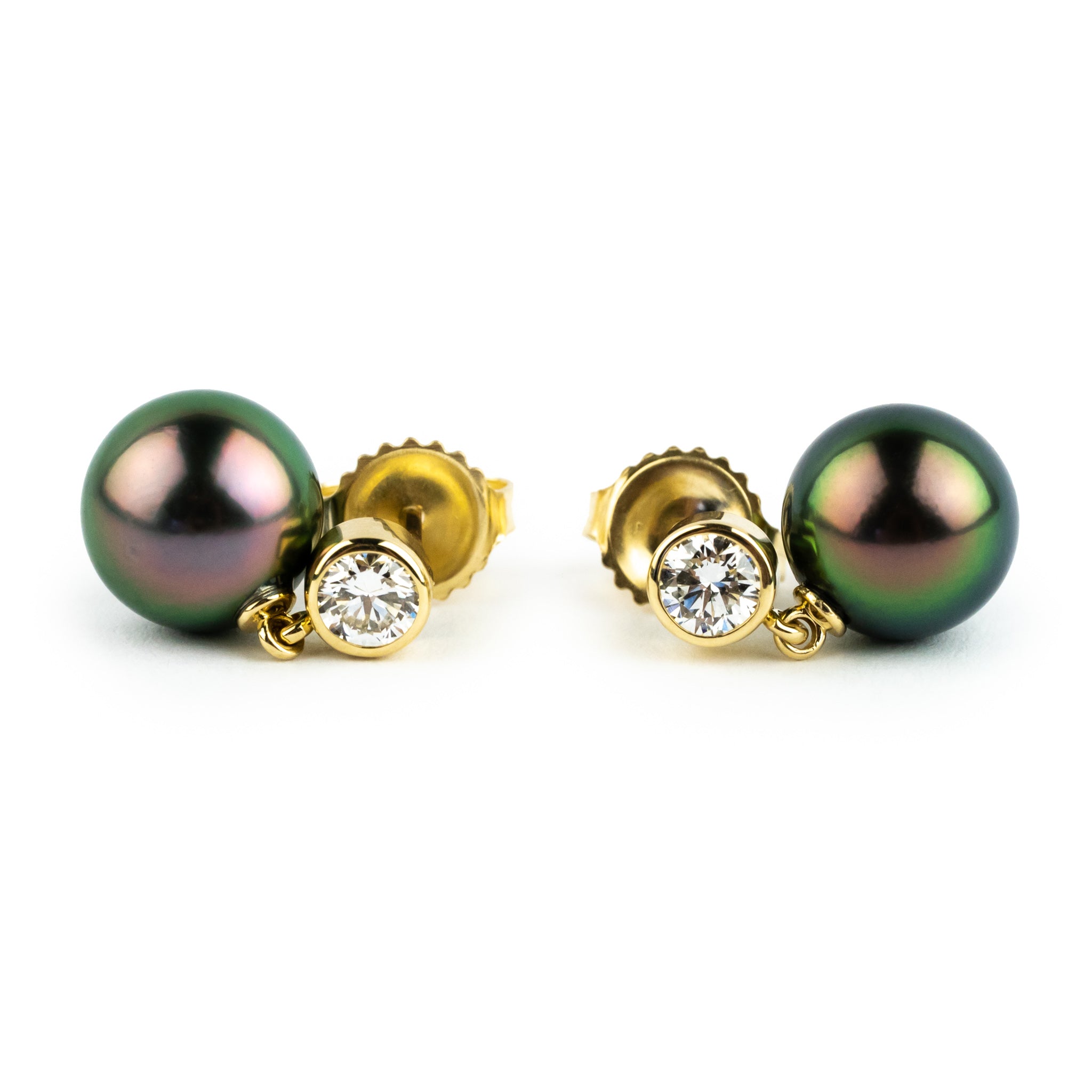 Tahitian Pearl & Diamond Nova Earrings on 14K Yellow Gold
