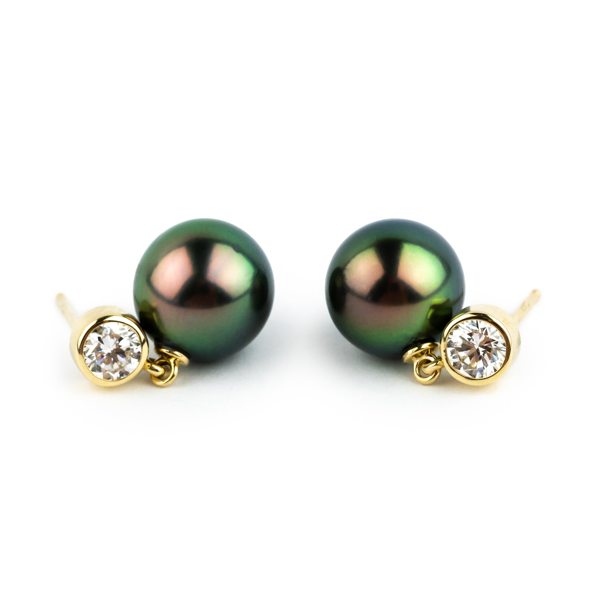 Tahitian Pearl & Diamond Nova Earrings on 14K Yellow Gold