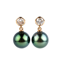 Tahitian Pearl & Diamond Nova Earrings on 14K Rose Gold