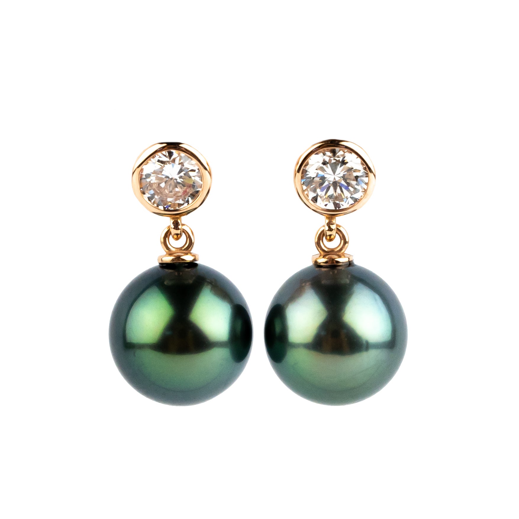 Tahitian Pearl & Diamond Nova Earrings on 14K Rose Gold