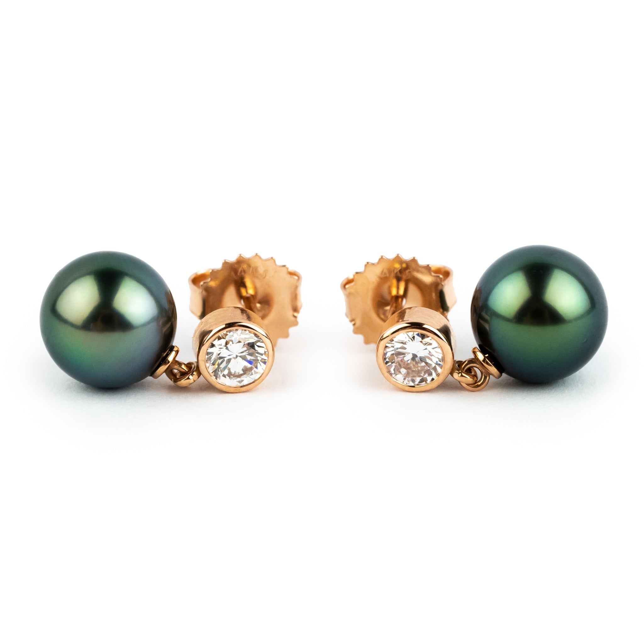 Tahitian Pearl & Diamond Nova Earrings on 14K Rose Gold
