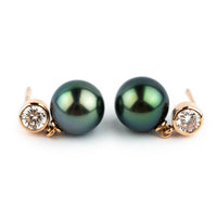 Tahitian Pearl & Diamond Nova Earrings on 14K Rose Gold