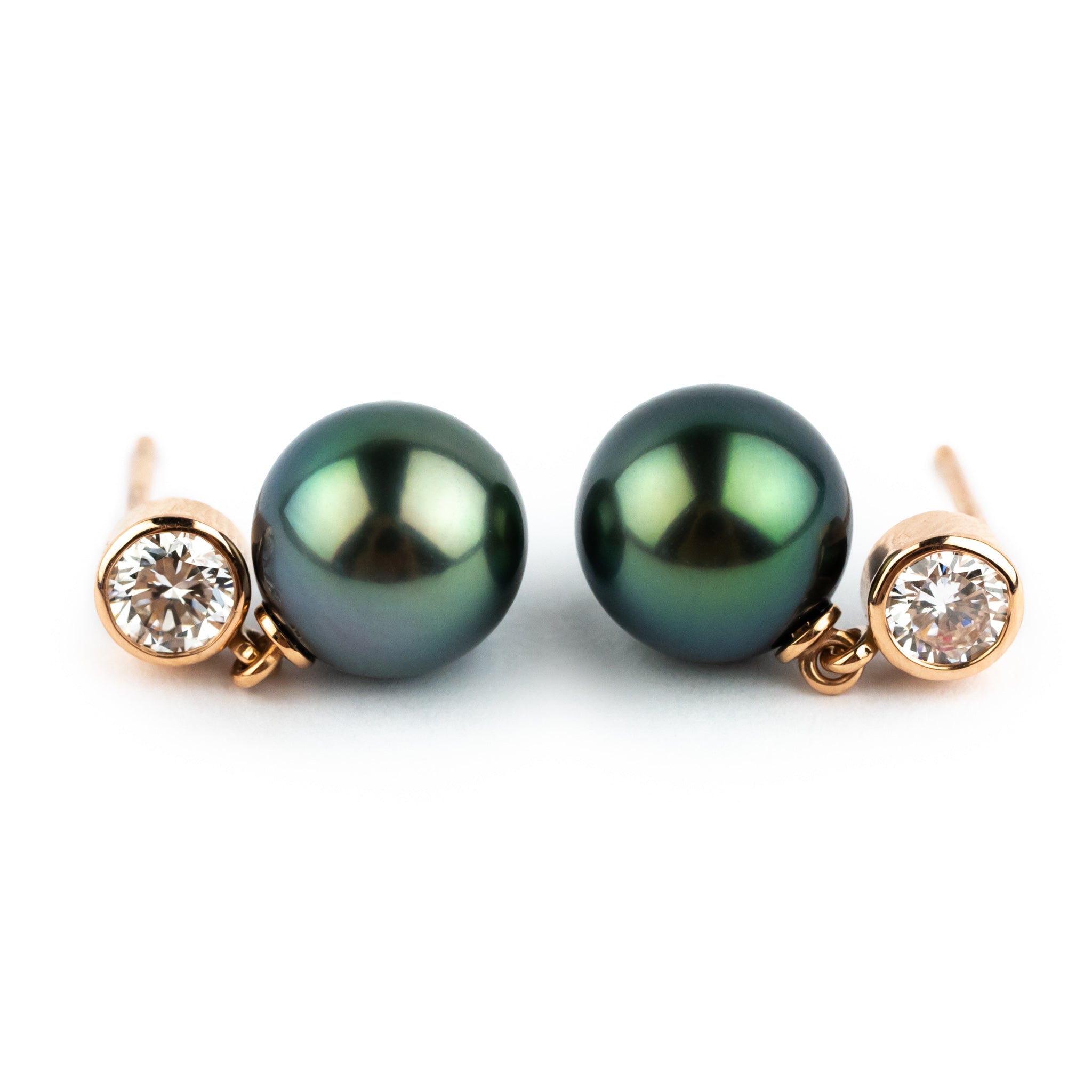 Tahitian Pearl & Diamond Nova Earrings on 14K Rose Gold