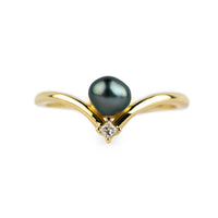 Tahitian Keshi Pearl & Diamond Sunrise Ring
