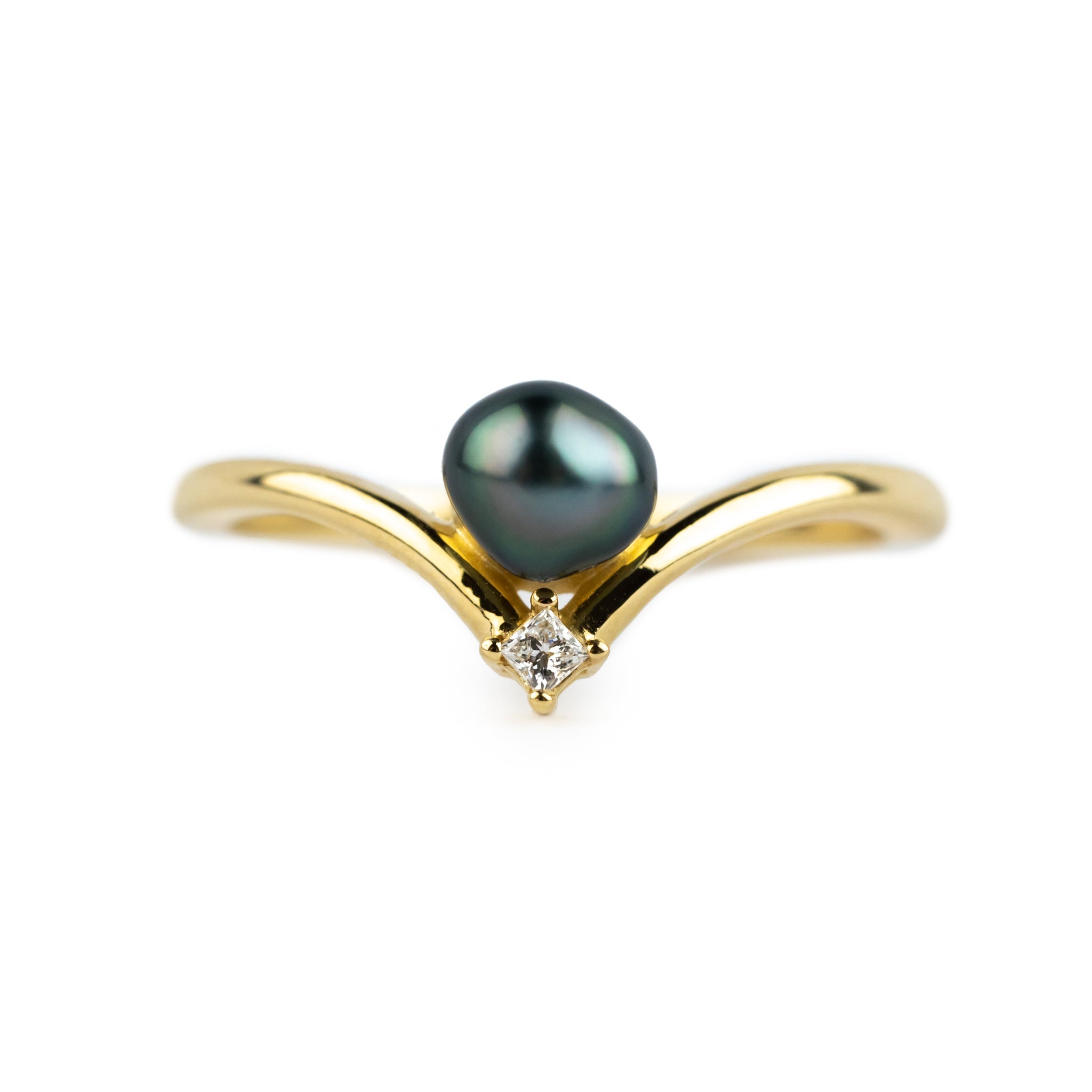 Tahitian Keshi Pearl & Diamond Sunrise Ring