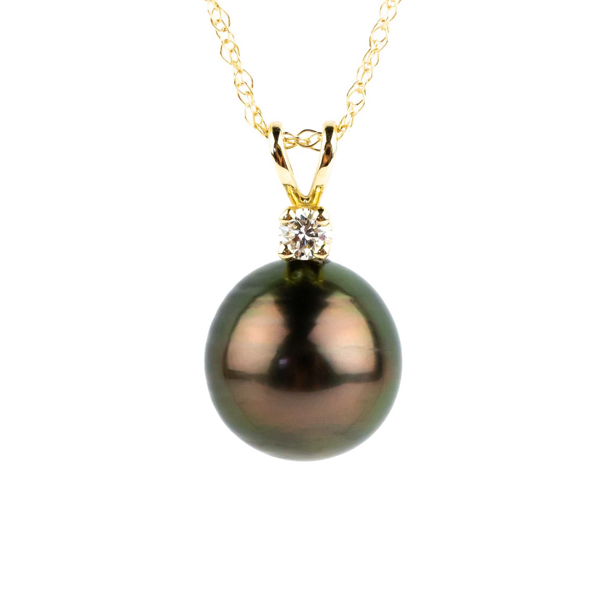 Tahitian Pearl & Diamond Aubergine Green Étoile Necklace on 10K