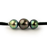 Electric Plum Green Circled 9-10.3mm Triple Eimeo Mana Necklace