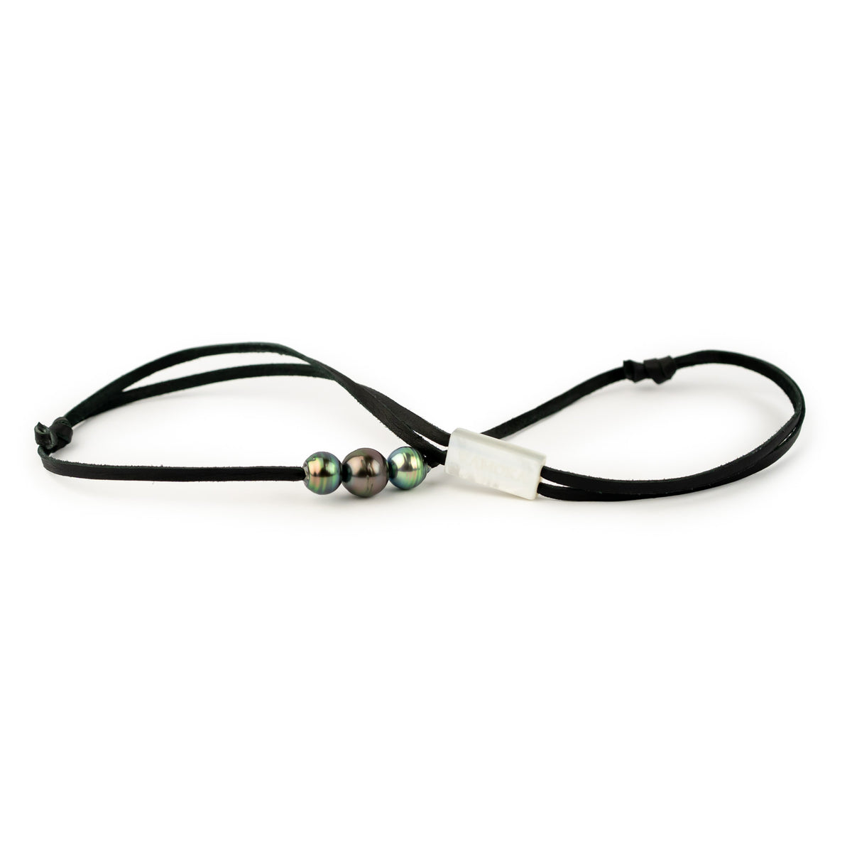 Electric Plum Green Circled 9-10.3mm Triple Eimeo Mana Necklace