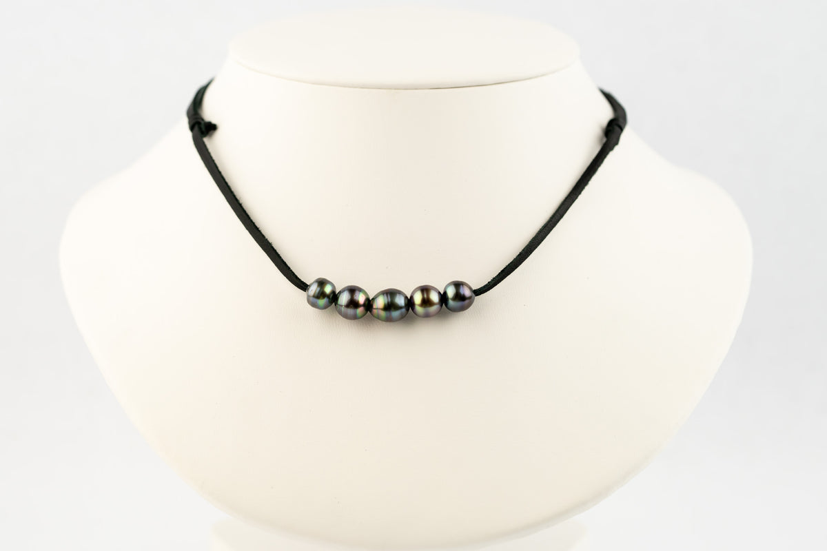 Indigo Glow Circled 9-9.8mm Quintuple Mana Pearl Necklace