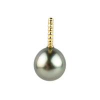 Golden Green 9.7mm Beaded Tahitian Pearl Pendant on 14K Yellow Gold