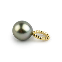 Golden Green 9.7mm Beaded Tahitian Pearl Pendant on 14K Yellow Gold