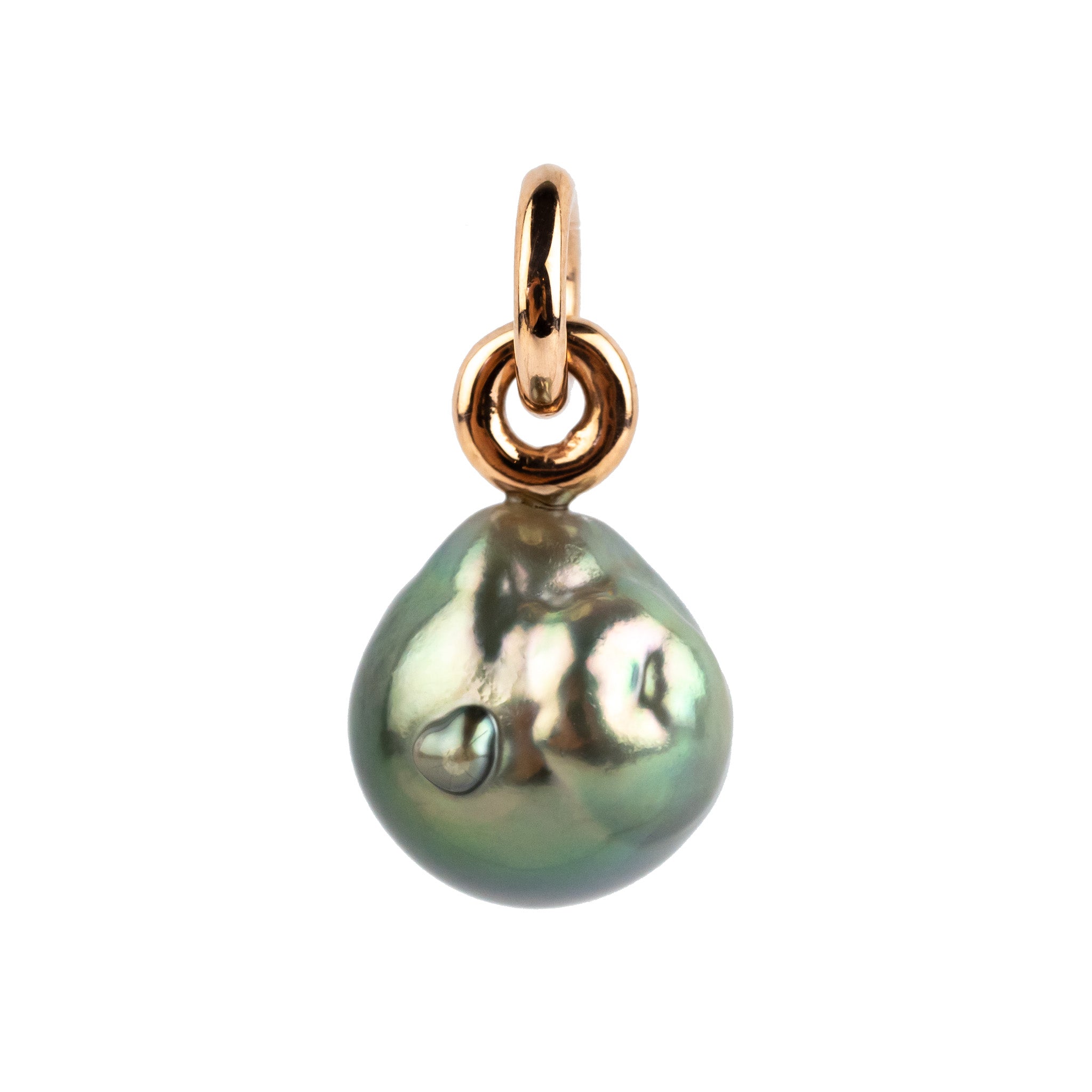 Iridescent Green Baroque 12.4m Tahitian Pearl Rava Pendant on 14K Rose Gold
