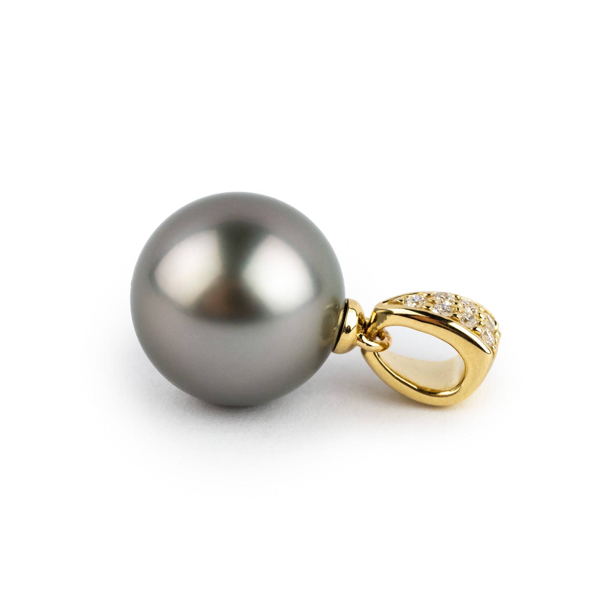 Tahitian Pearl & Diamond 12mm Maia Pendant on 14K Yellow Gold