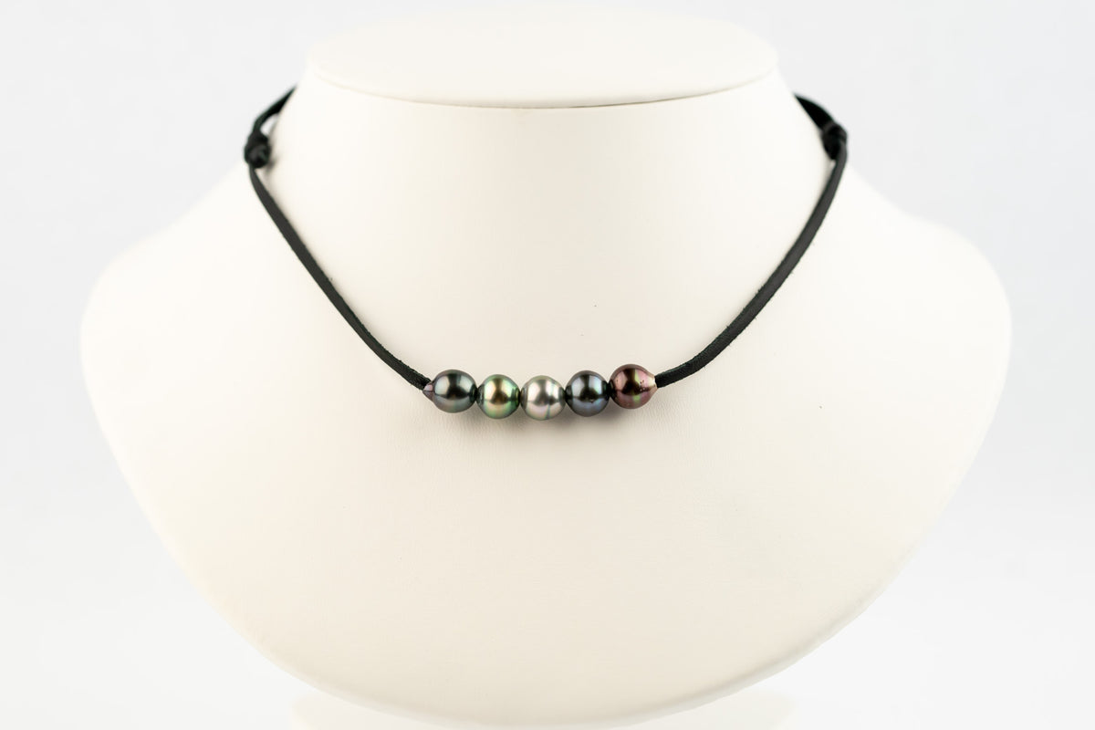 Vivid Multicolorful Circled 9.3-9.8mm Quintuple Mana Pearl Necklace