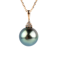 Aqua Pink Tahitian Pearl & Diamond Toru Necklace on 14K Rose Gold