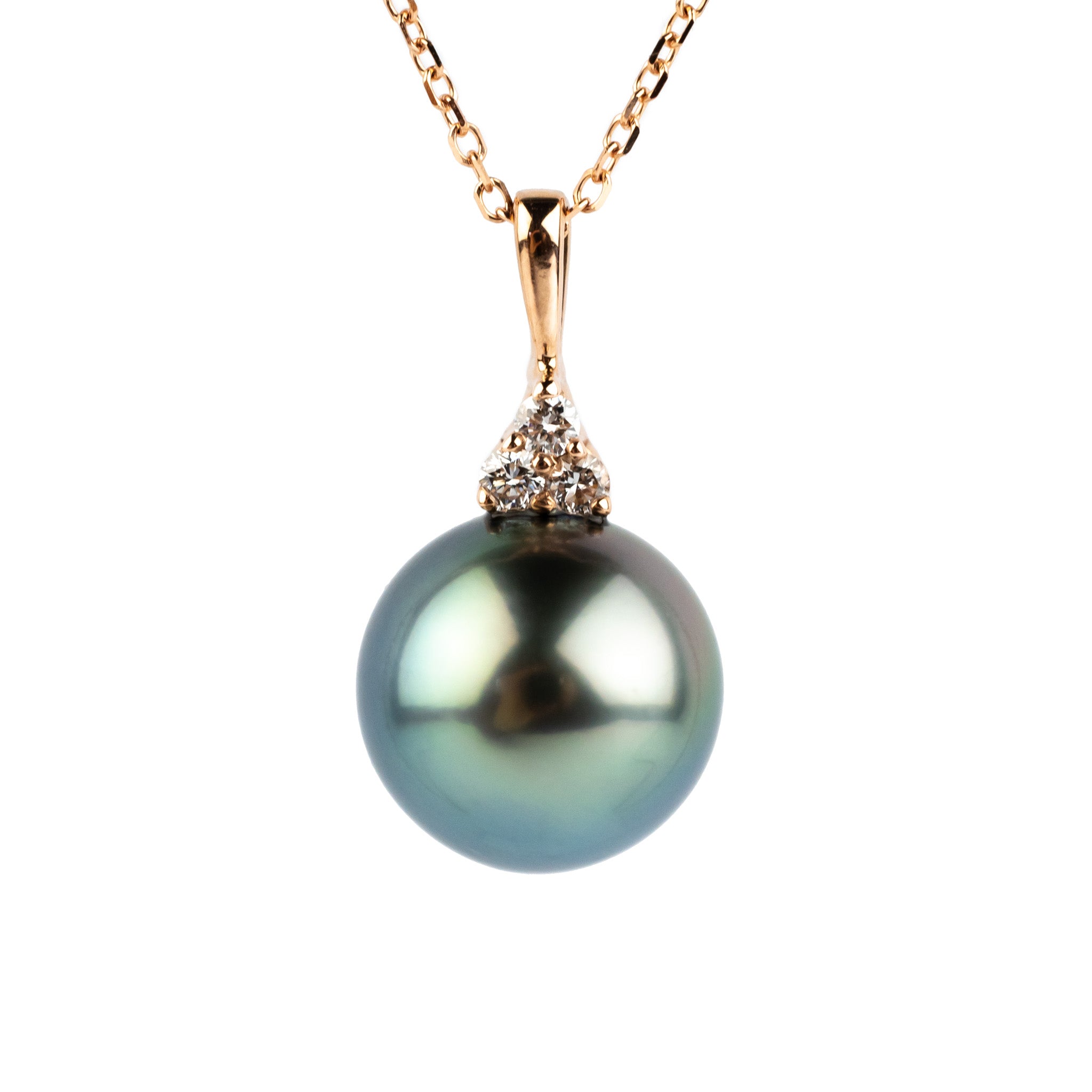 Aqua Pink Tahitian Pearl & Diamond Toru Necklace on 14K Rose Gold