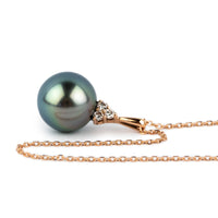 Aqua Pink Tahitian Pearl & Diamond Toru Necklace on 14K Rose Gold