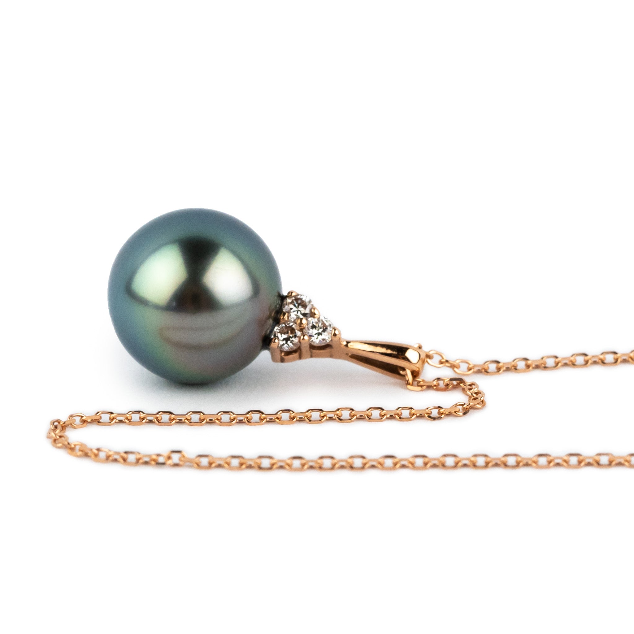 Aqua Pink Tahitian Pearl & Diamond Toru Necklace on 14K Rose Gold