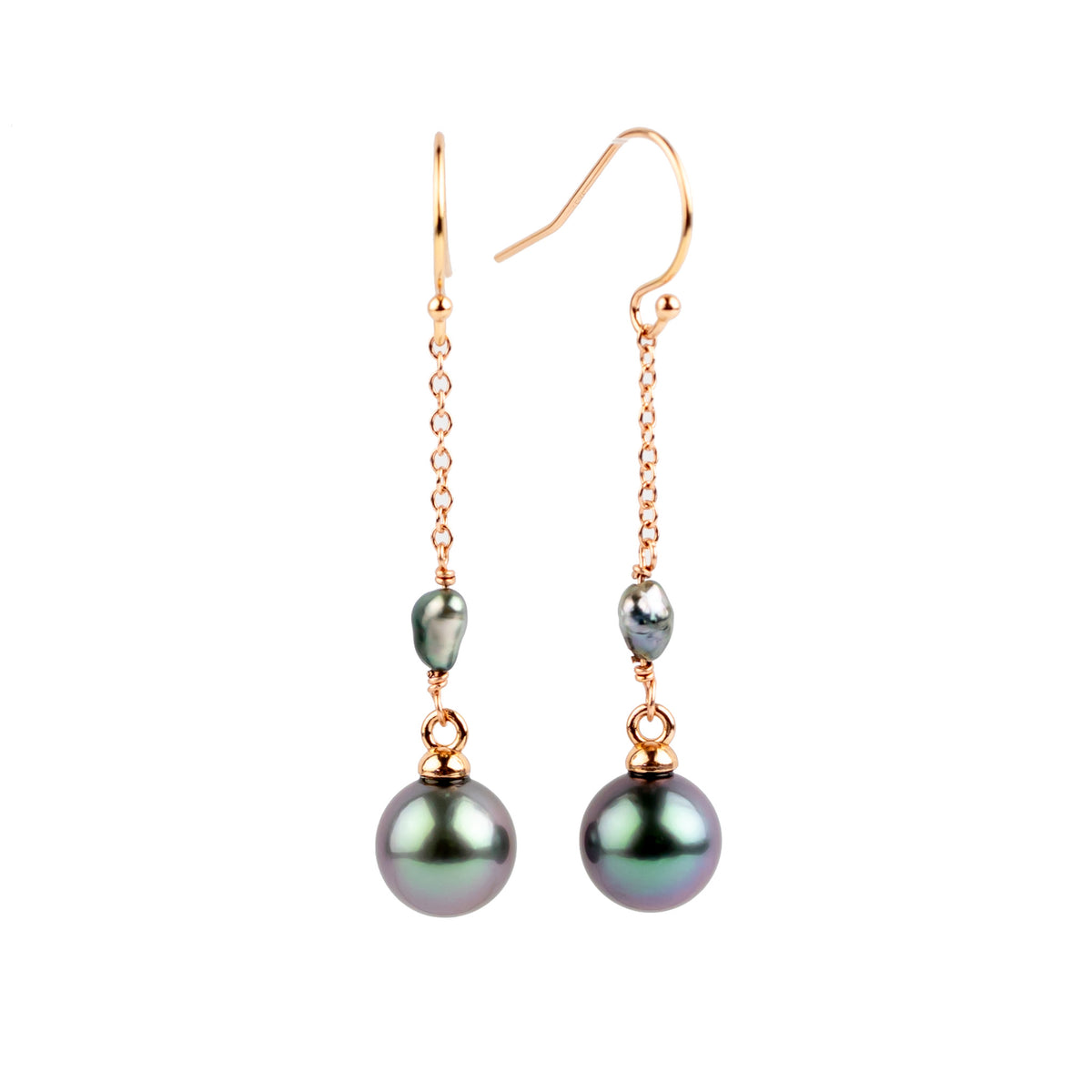 Electric Violet Tahitian Pearl Poseidon Earrings on 14K Rose Gold