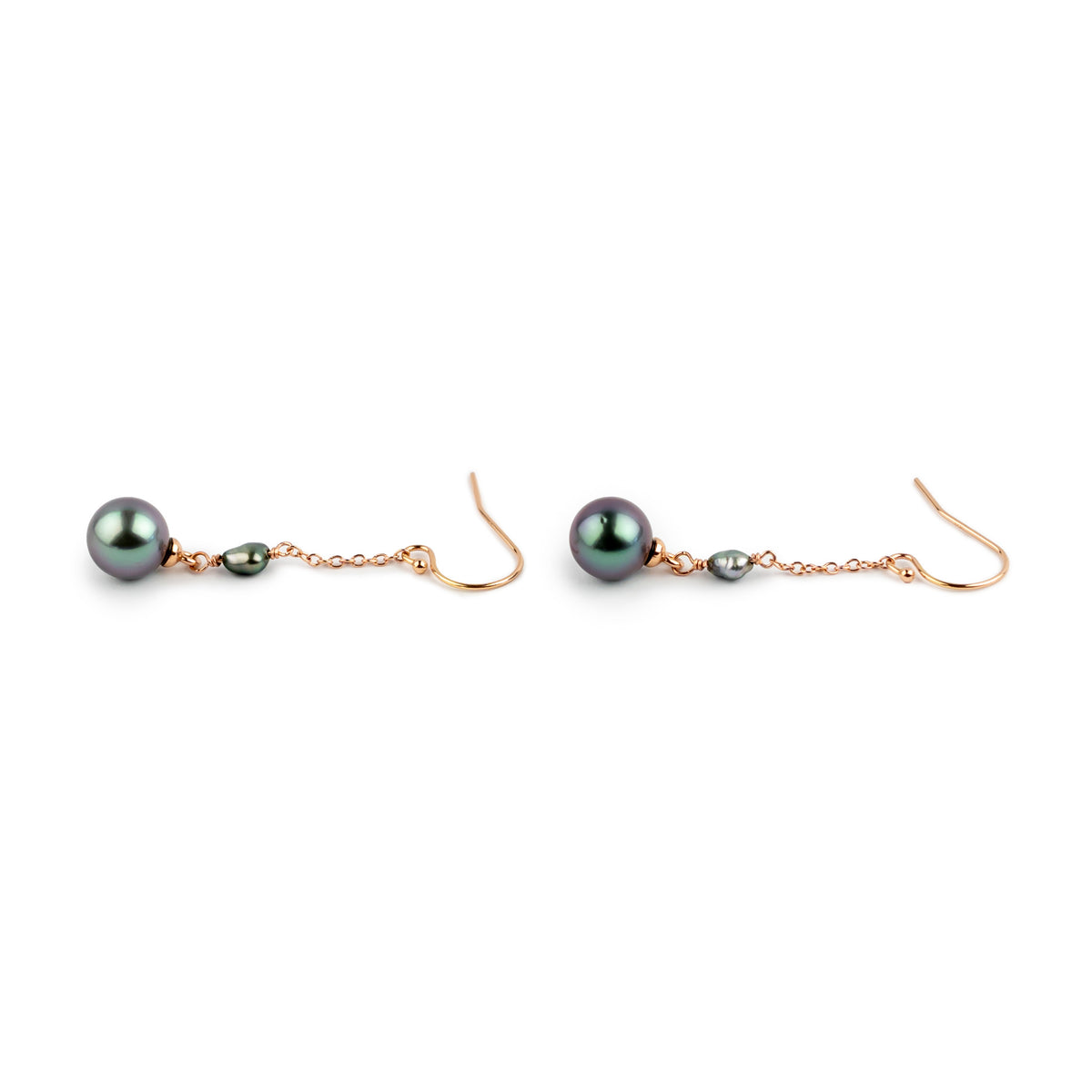 Electric Violet Tahitian Pearl Poseidon Earrings on 14K Rose Gold