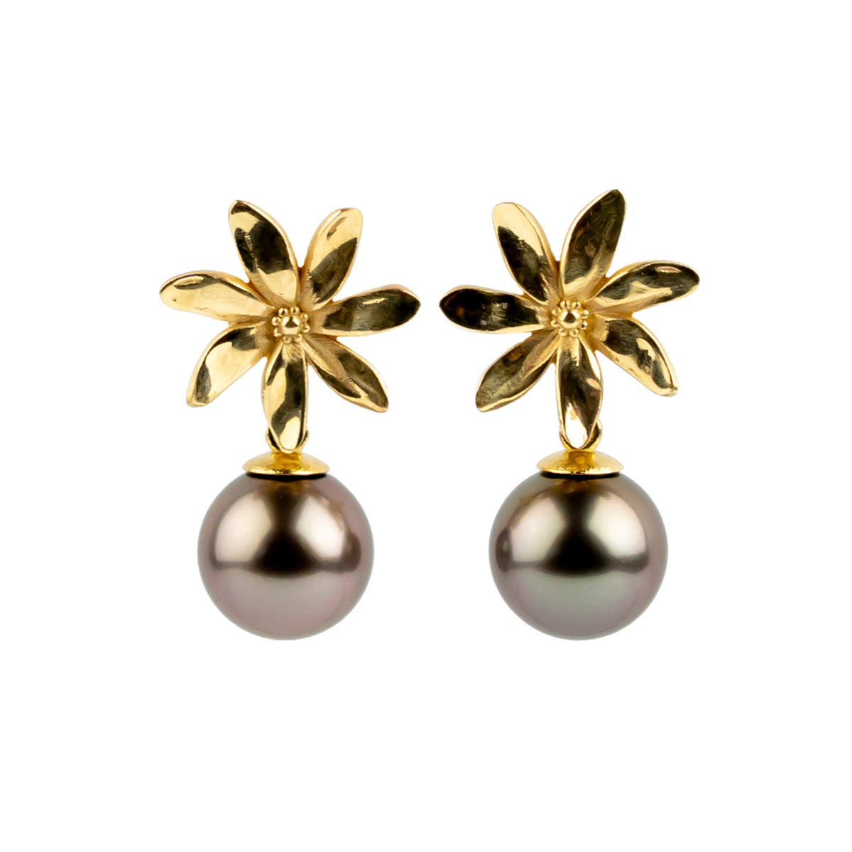 Aubergine Sunset Tiaré 14K Gold Tahitian Pearl Dangle Earrings