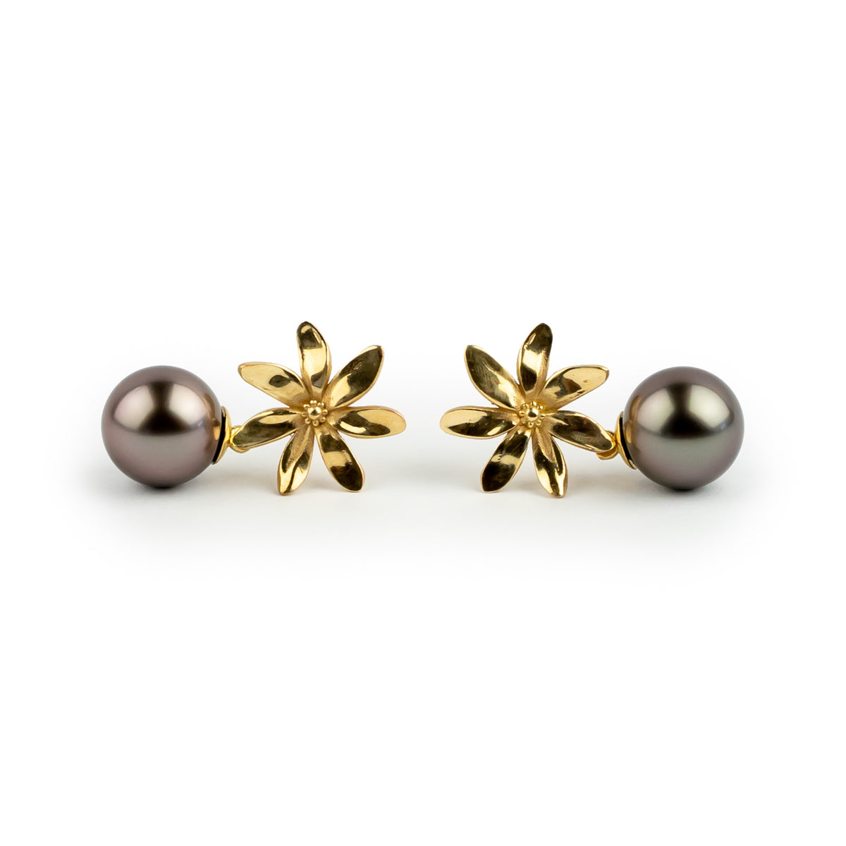 Aubergine Sunset Tiaré 14K Gold Tahitian Pearl Dangle Earrings