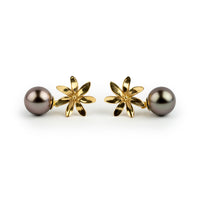 Aubergine Sunset Tiaré 14K Gold Tahitian Pearl Dangle Earrings