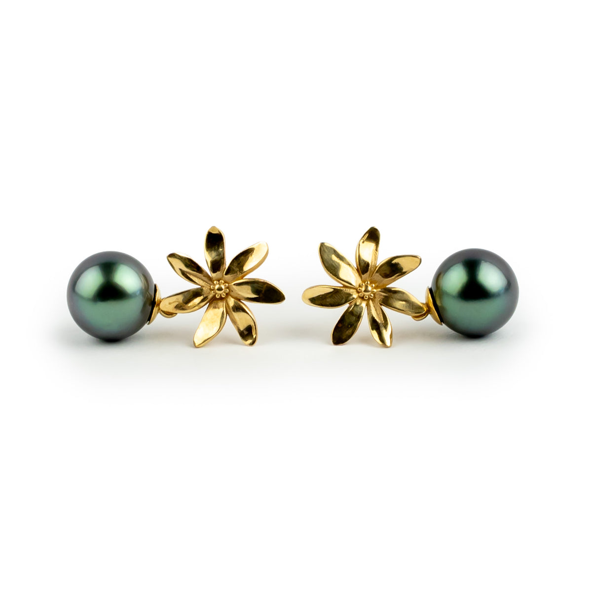 Lavender Teal Tiaré 14K Gold Tahitian Pearl Dangle Earrings