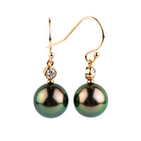 Tahitian Pearl & Diamond Aurora French Hook Earrings on 14K Rose Gold