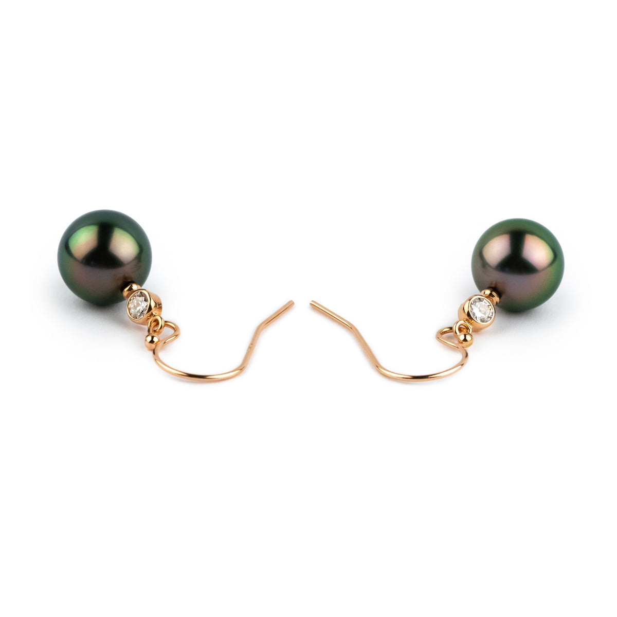 Tahitian Pearl & Diamond Aurora French Hook Earrings on 14K Rose Gold