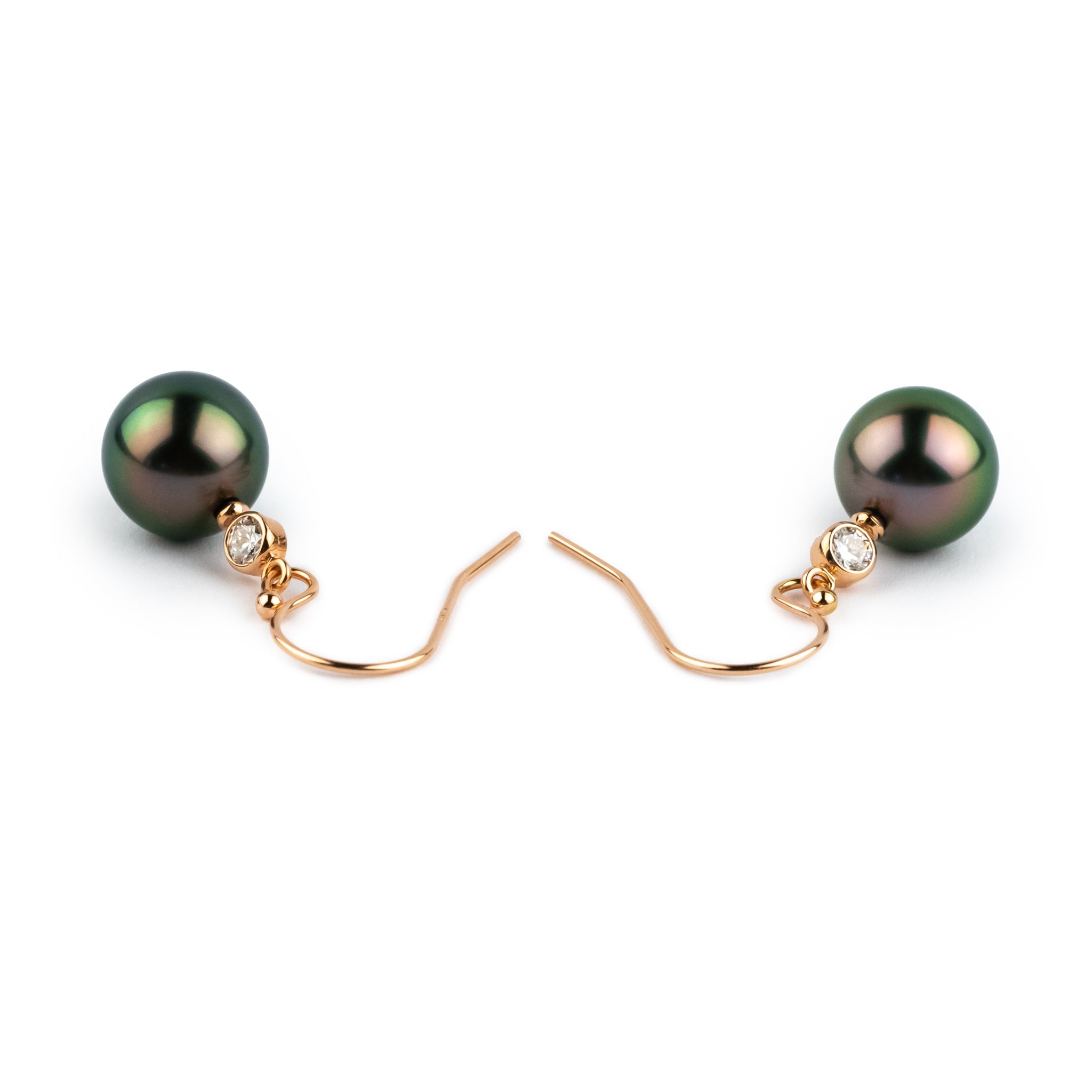 Tahitian Pearl & Diamond Aurora French Hook Earrings on 14K Rose Gold