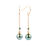 Lagoon Blue Tahitian Pearl Poseidon Earrings on 14K Rose Gold