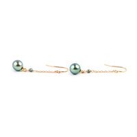 Lagoon Blue Tahitian Pearl Poseidon Earrings on 14K Rose Gold