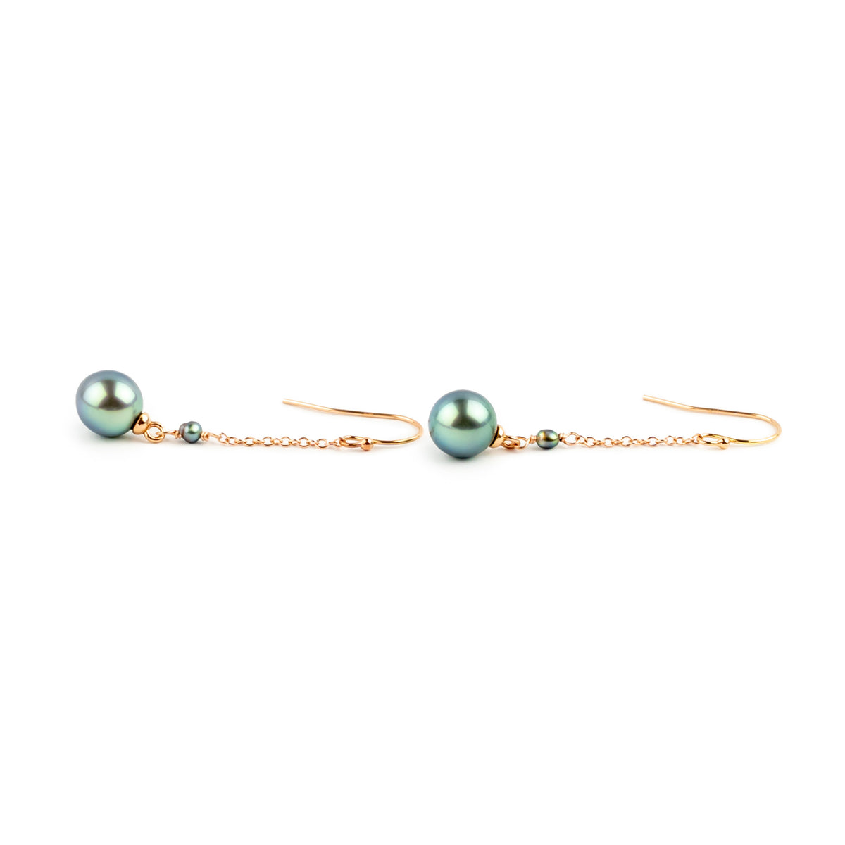 Lagoon Blue Tahitian Pearl Poseidon Earrings on 14K Rose Gold