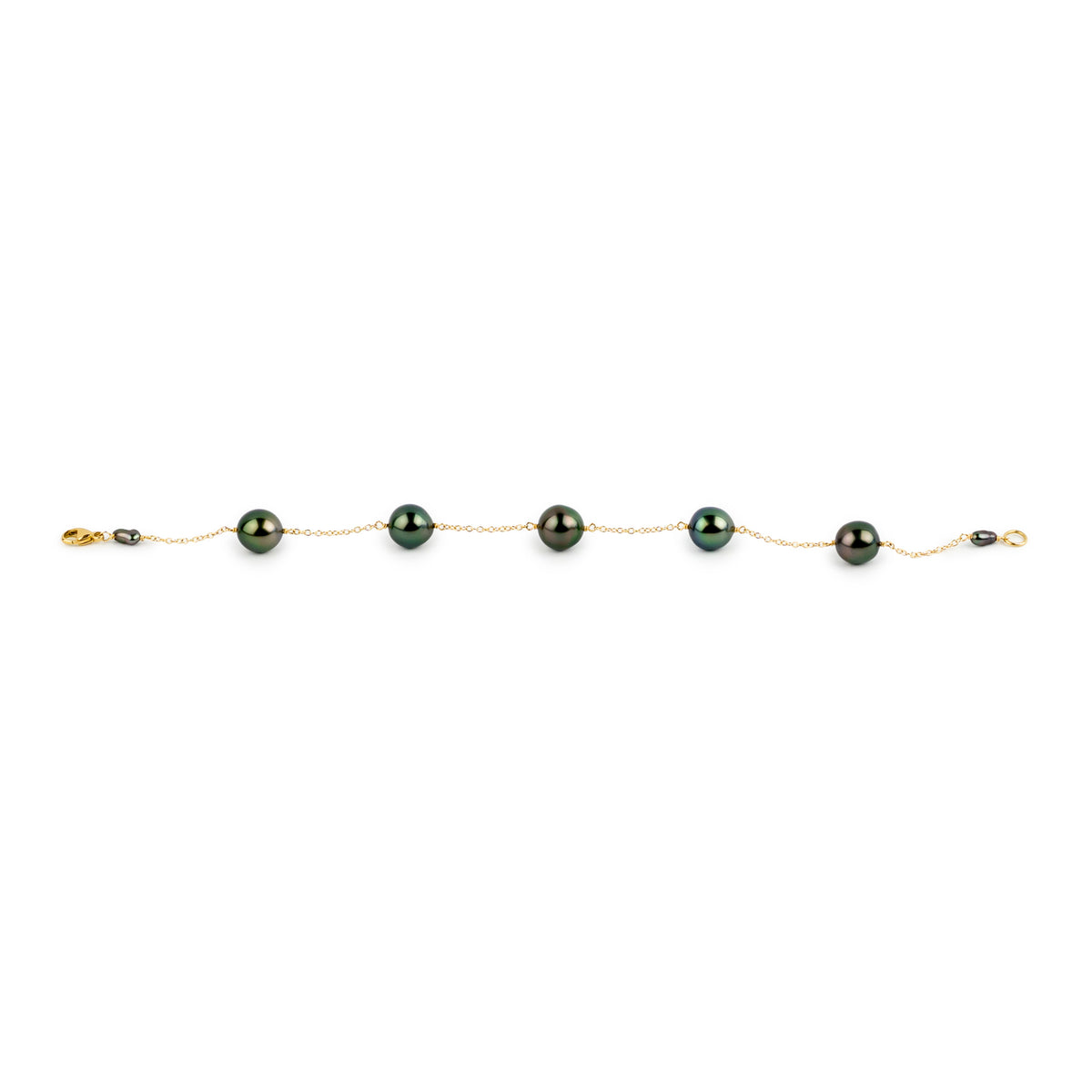 Deep Greens Tahitian Pearl Tin Cup Bracelet on 14K Yellow Gold