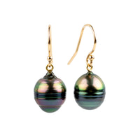 Galactic Circled Drop Tahitian Pearl Dangle Earrings on 14K Yellow Gold