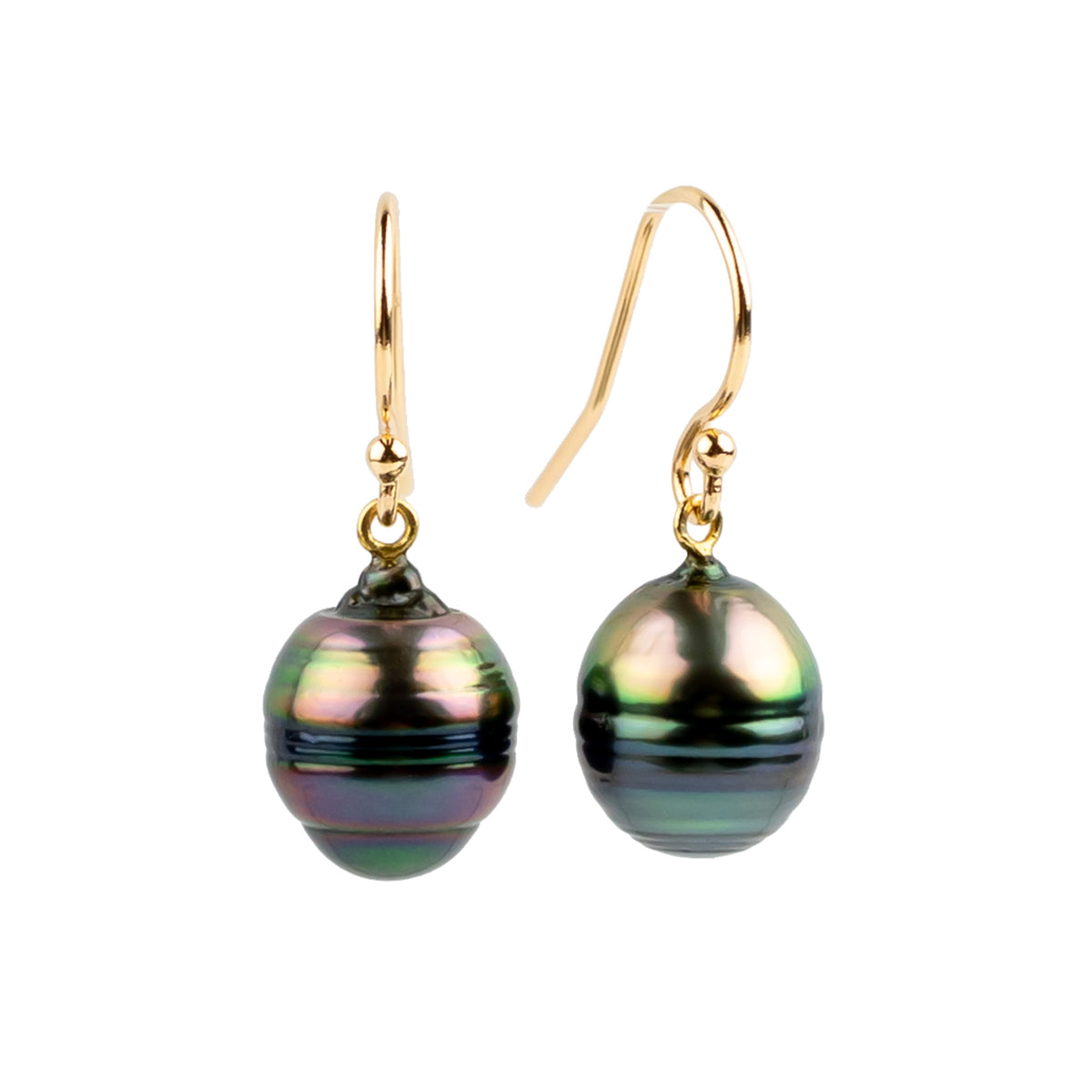 Galactic Circled Drop Tahitian Pearl Dangle Earrings on 14K Yellow Gold