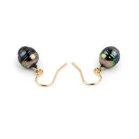 Galactic Circled Drop Tahitian Pearl Dangle Earrings on 14K Yellow Gold